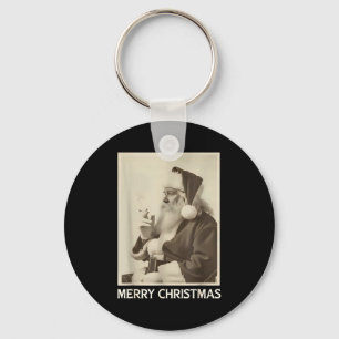 Chaveiro Papai Noel engraçado vintage fumando Natal Alegre