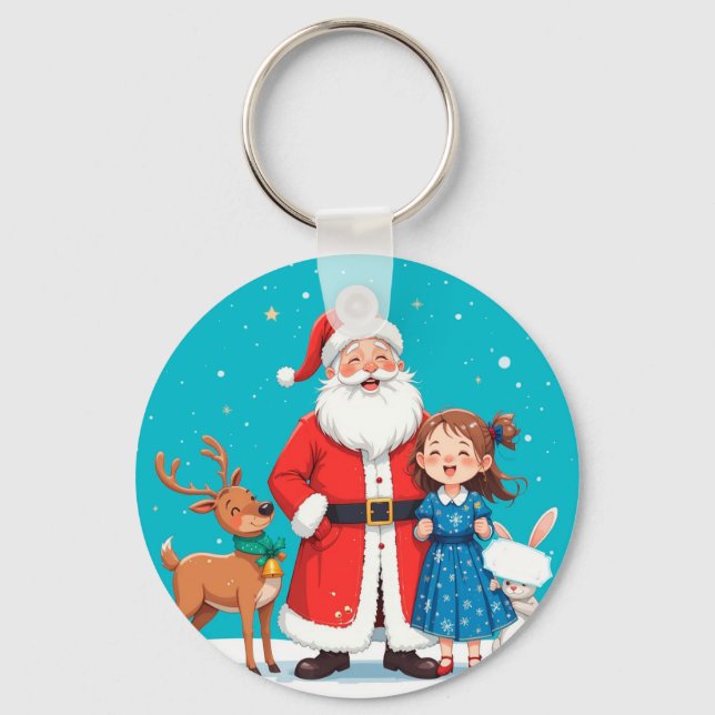 Chaveiro Papai Noel feliz com a Donzela de Neve (Frente)
