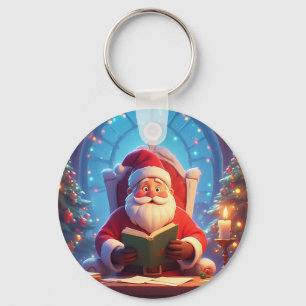 Chaveiro Papai Noel Lendo um Livro à Luz de Velas