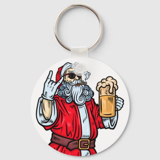 Chaveiro Papai Noel Mau, Rocha, Cerveja e Charuto (Frente)