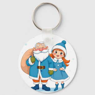 Chaveiro Papai Noel Sorridente e Donzela da Neve Festiva