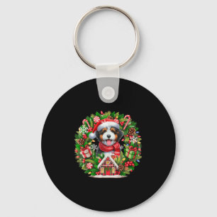 Chaveiro Papais noeis Bernedoodle Christmas Floral Circle O