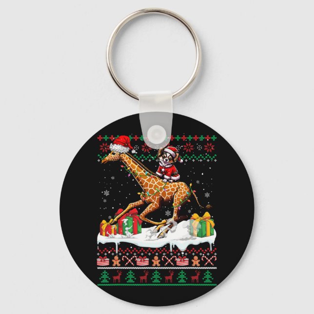 Chaveiro Papais noeis Chihuahua Riding Giraffe Christmas Sw (Frente)