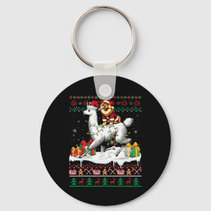 Chaveiro Papais noeis Chow Chow Riding Llama Christmas Swea
