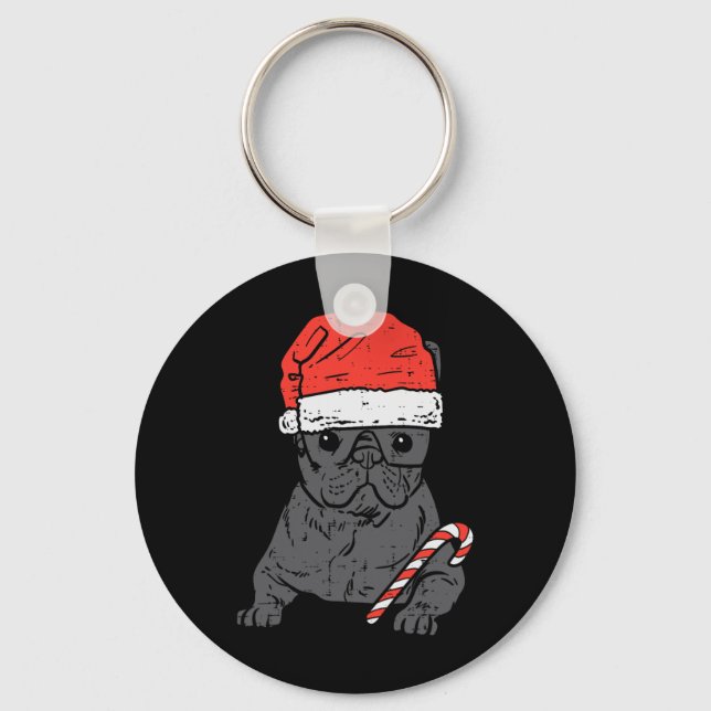 Chaveiro Papais noeis de Buldogue Francês Cachorro de Natal (Frente)