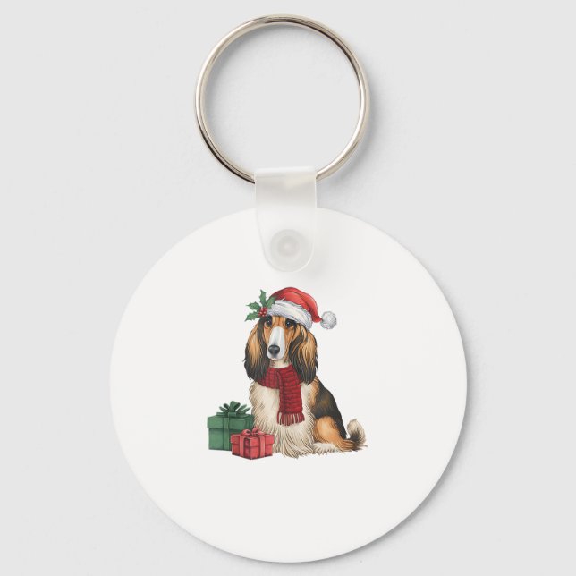 Chaveiro Papais noeis de Natal de Festas de Cão Afegão D (Frente)
