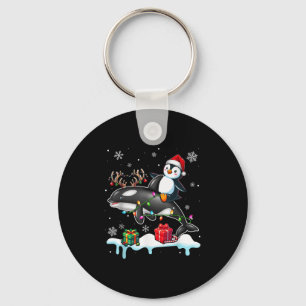 Chaveiro Papais noeis de Natal Penguin Riding Reindeer Orca
