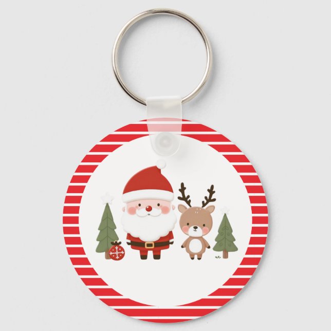 Chaveiro Papais noeis e renas de Natal bonitos (Frente)