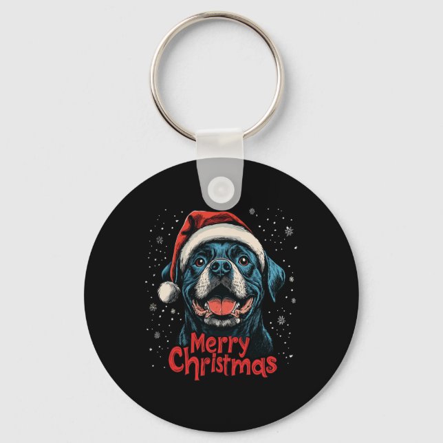 Chaveiro Papais noeis Engraçados Rottweiler Feliz Natal Amo (Frente)
