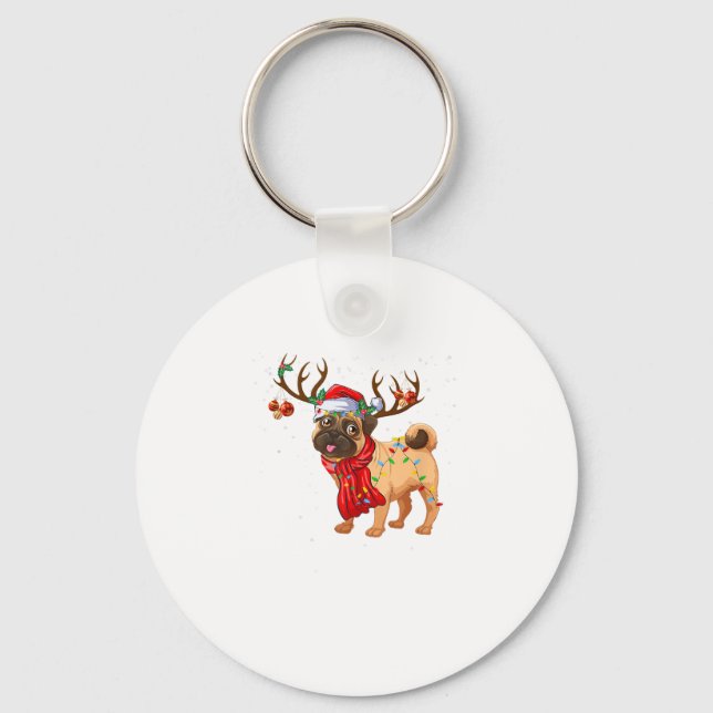 Chaveiro Papais noeis Pitbull Árvore de Natal Luz Pajama Ca (Frente)