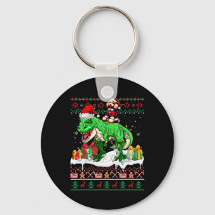 Chaveiro Papais noeis Poodle Riding T-rex Christmas Sweater