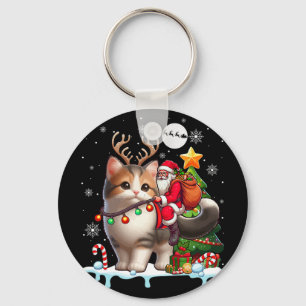 Chaveiro Papais noeis Riding Reindeer Munchkin Cat Xmas Tre