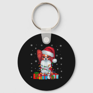 Chaveiro Papillon Dog Ugly Xmas Luzes Papais noeis Papillon