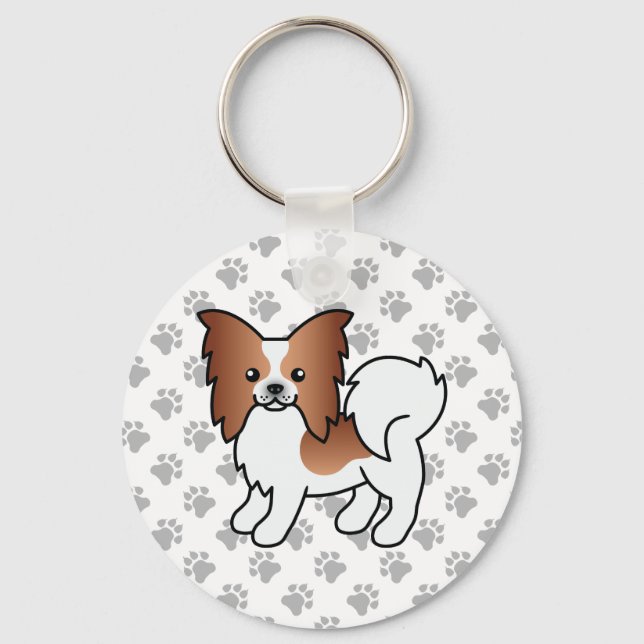 Chaveiro Papillon Vermelho e Branco Cachorro de Desenho Ani (Frente)