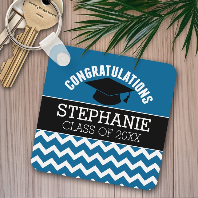 Chaveiro Parabéns Graduado - Graduação Preto Azul (Personalized graduation keychain)