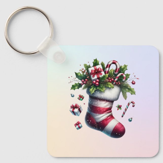 Chaveiro Parada de Natal com presentes e canas doces (Frente)
