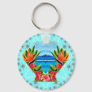Chaveiro Paraíso Havaiano Duas Vezes (Azul)