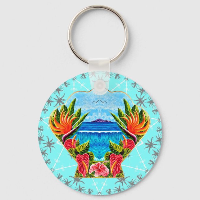 Chaveiro Paraíso Havaiano Duas Vezes (Azul) (Frente)