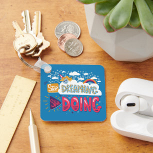 Chaveiro Pare de sonhar, comece a fazer metal azul de aço
