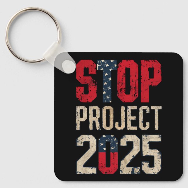 Chaveiro Pare o Projeto 2025 Trump Biden Vintage (Frente)