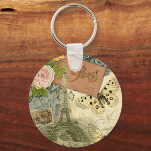 Chaveiro Paris França Antiga Colagem de Trabalho de arte Ei