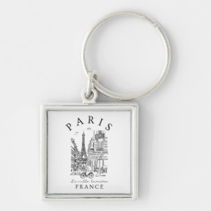 Chaveiro Paris França – Esboço com Torre Eiffel & Café