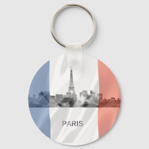 Chaveiro Paris, França Skyline com Bandeira Francesa