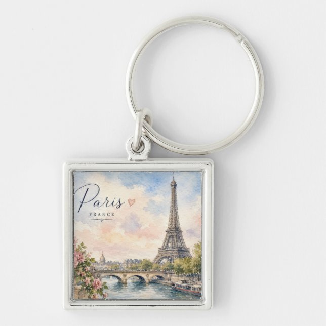 Chaveiro Paris França Torre Eiffel rio Sena  (Frente)