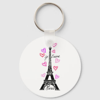 CHAVEIRO PARIS JE T'AIME EIFFEL E CORAÇÕES DE TINTA