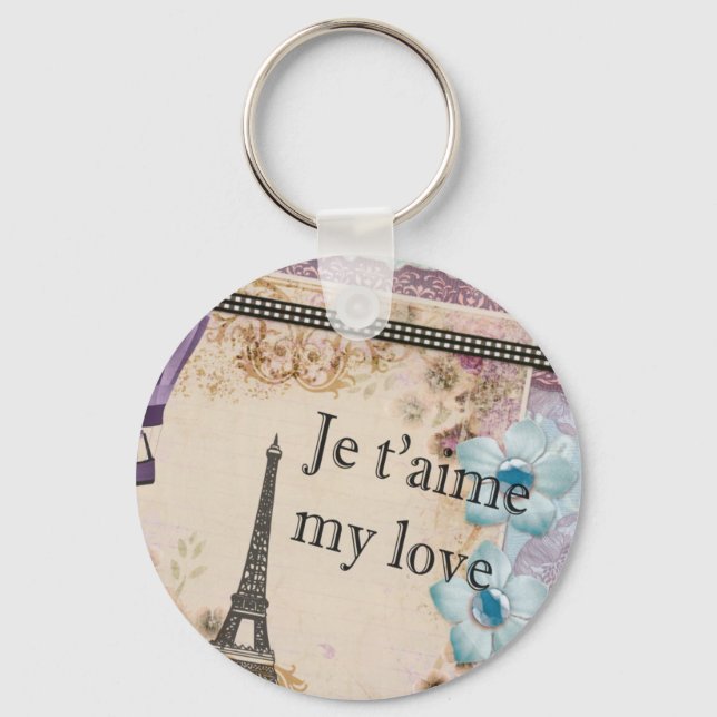 Chaveiro Paris Je t'aime My love Vintage style (Frente)
