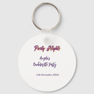 Chaveiro Party nights bachelorette party name date purple