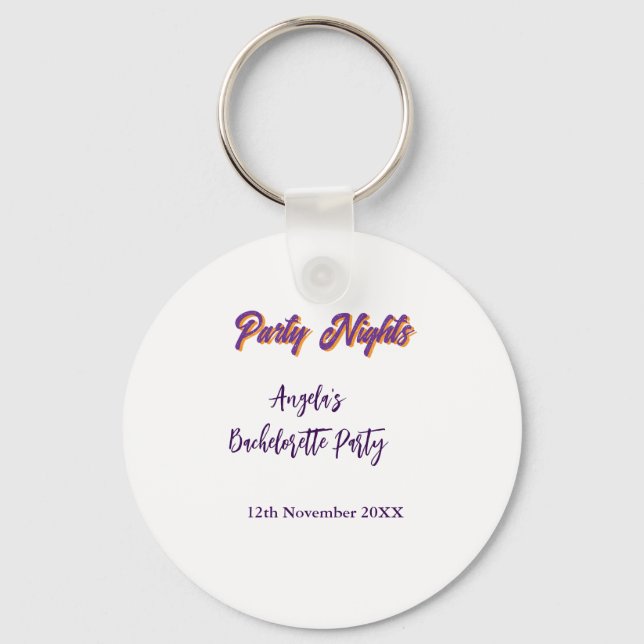 Chaveiro Party nights bachelorette party name date purple (Frente)