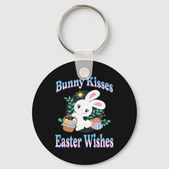 Chaveiro Páscoa Bunny Kisses Deseja Ovos Bonitos De Páscoa (Frente)