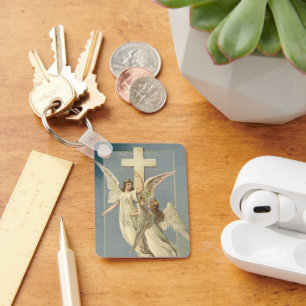 Chaveiro Páscoa do vintage, anjos do Victorian com uma cru