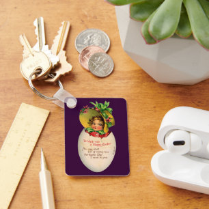 Chaveiro Páscoa Vitoriana, Garota Antiga com Touca em Ovo