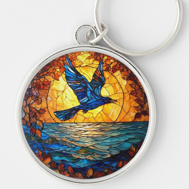Chaveiro Passarinho sobre o Oceano do Pôr do Sol (Frente)