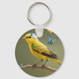 Chaveiro Pássaro Amarelo vibrante amassado em meio a borbol