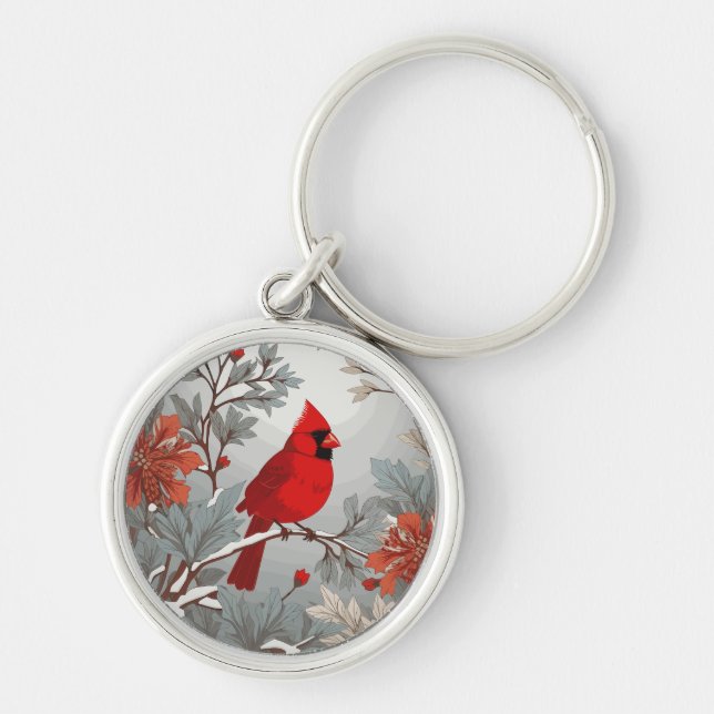 Chaveiro Pássaro Cardinal Vermelho do inverno (Frente)