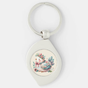 Chaveiro Pássaro Folclórico Floral com Charme Pastel Boho