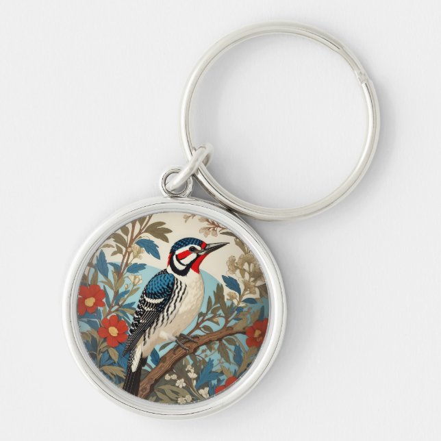 Chaveiro Pássaro Inspirado Azul E Pica Vermelha (Frente)