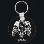 Chaveiro Pássaro Peregrino do Nome PERSONALIZADO do Falcão<br><div class="desc">O falcão feroz vigia-te! Adicione seu nome ou outro texto. Vejam meu compro por mais itens que combinem como camisas,  adesivos,  bandanas,  toalhas,  papel de embrulho e muito mais!</div>
