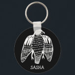 Chaveiro Pássaro Peregrino do Nome PERSONALIZADO do Falcão<br><div class="desc">O falcão feroz vigia-te! Adicione seu nome ou outro texto. Vejam meu compro por mais itens que combinem como camisas,  adesivos,  bandanas,  toalhas,  papel de embrulho e muito mais!</div>