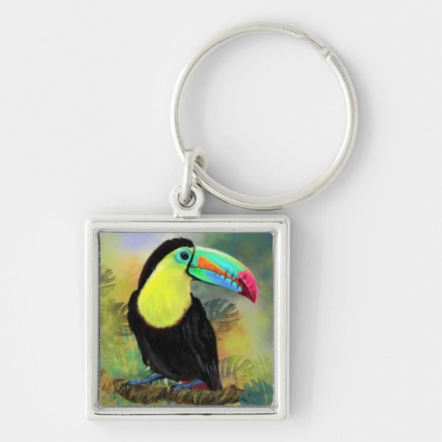 Chaveiro Pássaro Toco Tropical Exótico - Pintura Migrada (Frente)