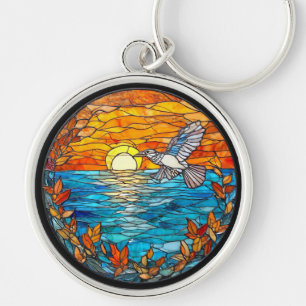 Chaveiro Passaro Voando Sobre O Oceano Ao Pôr do Sol