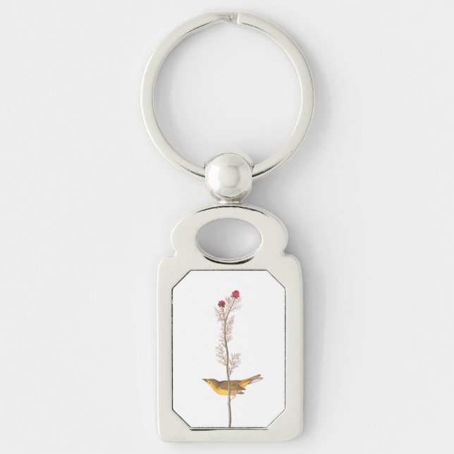 Chaveiro Pássaro Warbler Hooded de Audubon na Flor Vermelha (Frente)