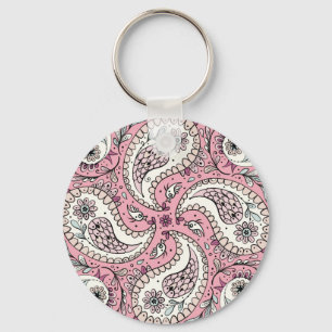 Chaveiro Pássaros da Paisley em rosa-bebê