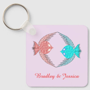 Chaveiro Pássaros-de-rosa-branca e azuis salvam a data de c