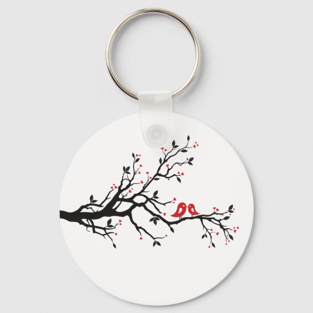 Chaveiro Pássaros do Amor em Ramificação - Arte Romântica e (Frente)