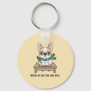 Chaveiro Pastel Frenchie Escrevendo Romance Óculos Design d