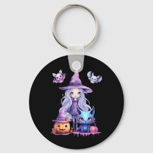 Chaveiro Pastel Halloween Bruxa Gato-Pumpkin Pastelcore